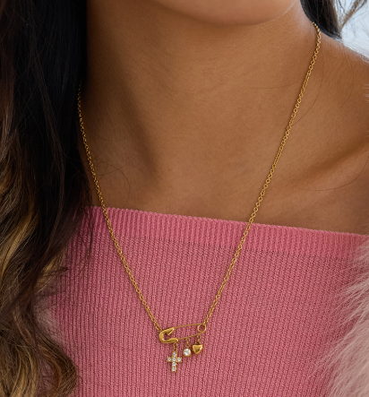Cross Heart Pendant Paper Clip Necklace