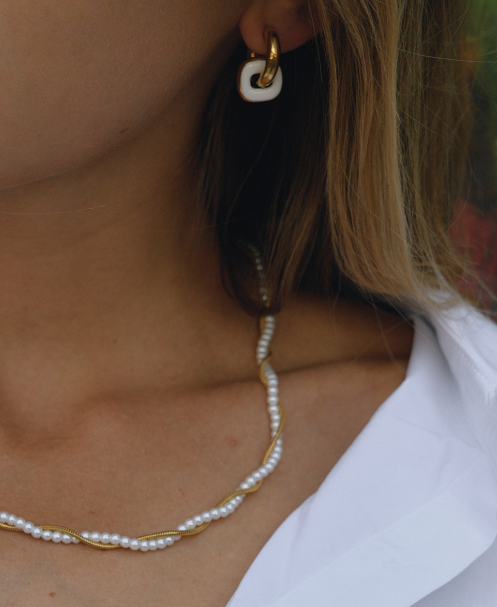Snakebone Pearl Beads Layer Necklace