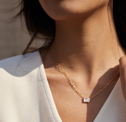 Square Teardrop CZ Paperclip Necklace