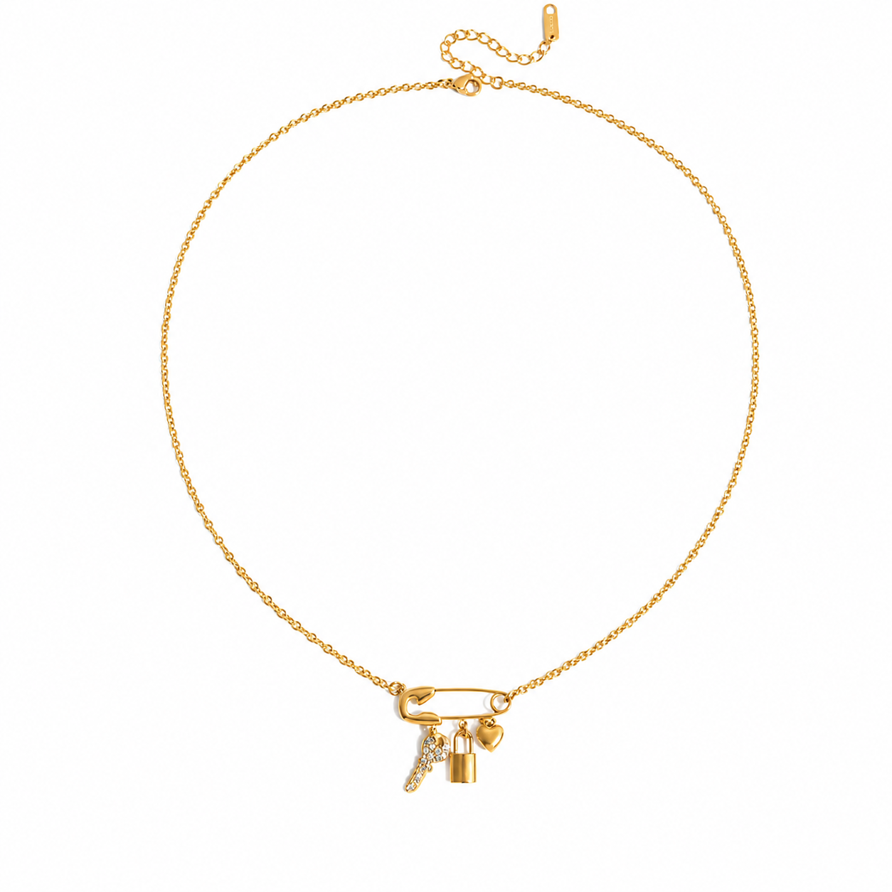 Key Lock Heart Pendant Paper Clip Necklace
