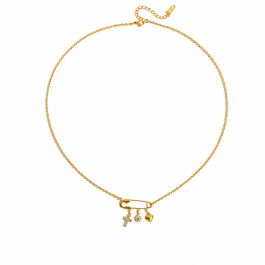 Cross Heart Pendant Paper Clip Necklace