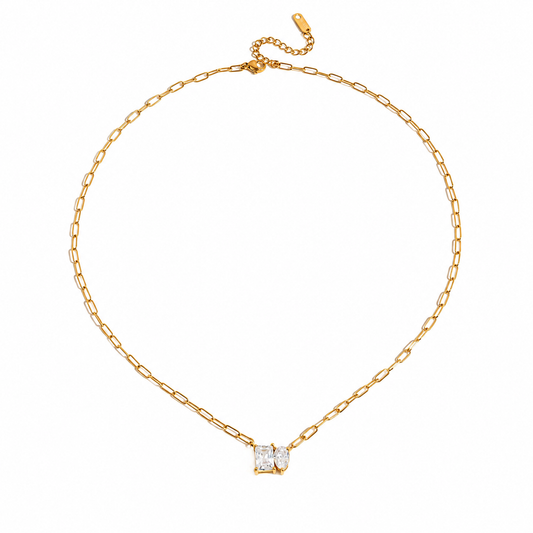 Square Teardrop CZ Paperclip Necklace