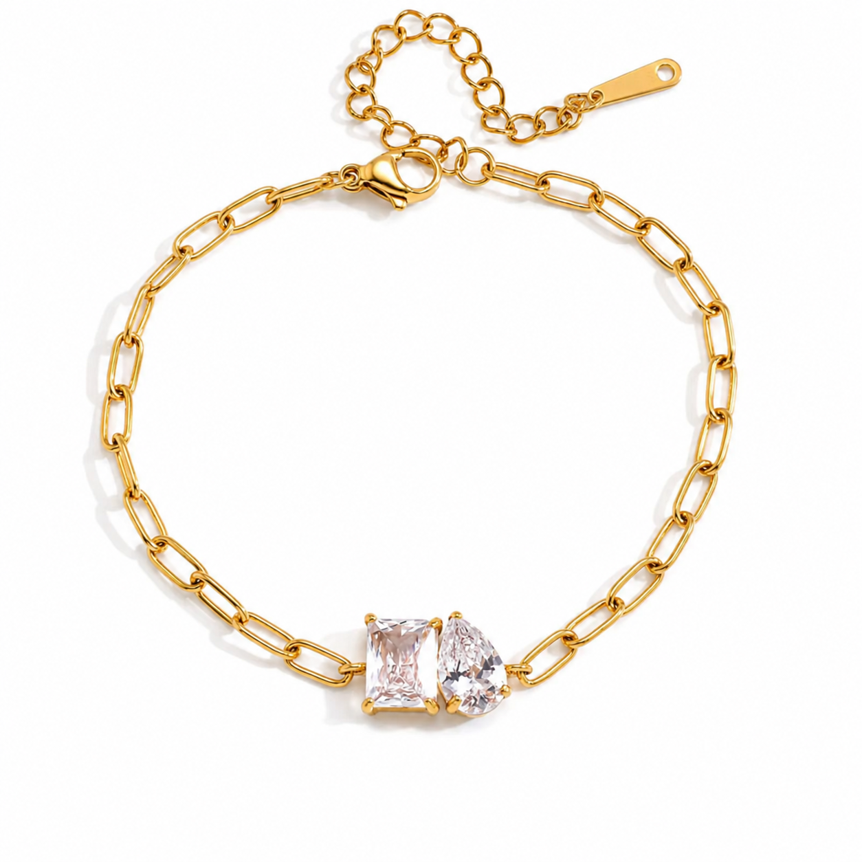 Teardrop CZ Paperclip Bracelet