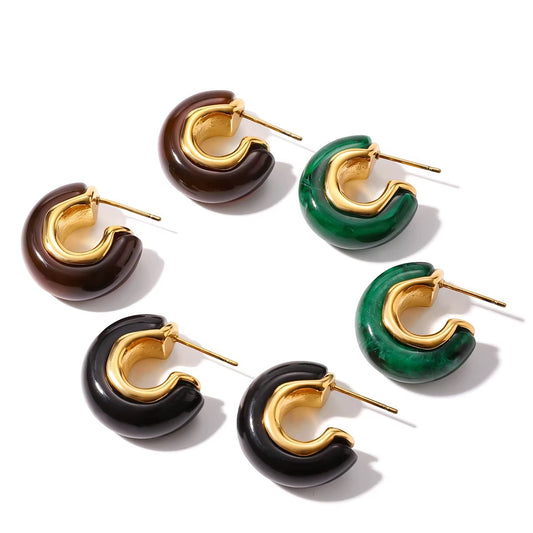 Amber Resin Hoop Earrings