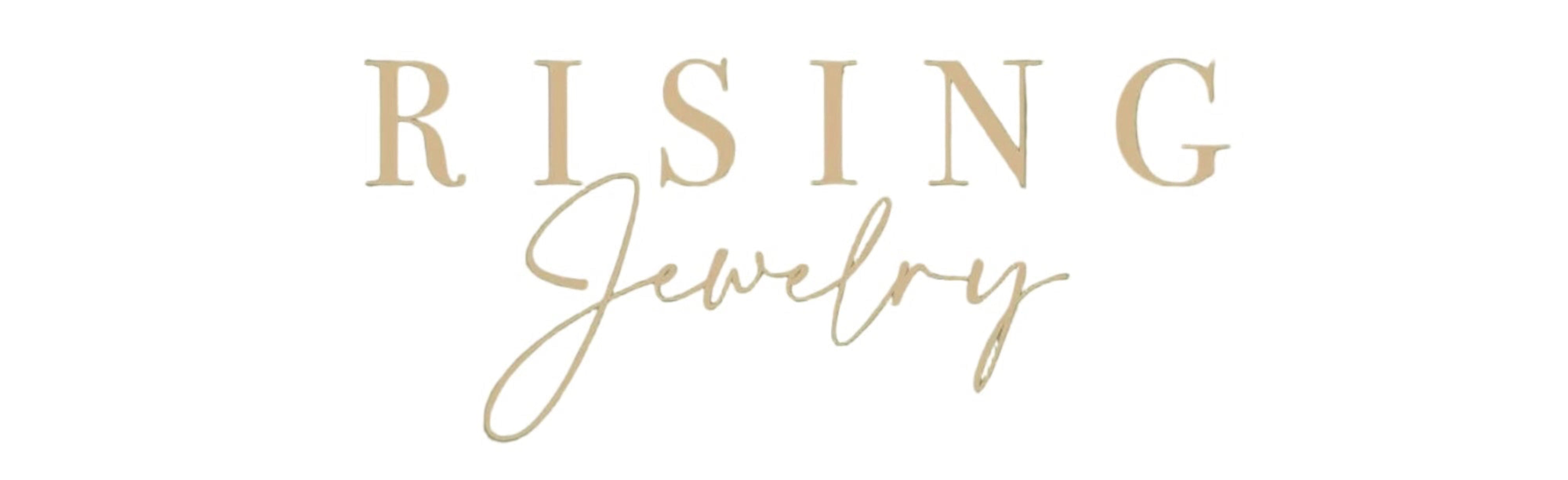 Gold logo text reading 'RISING Jewelry' centered on a plain white background.