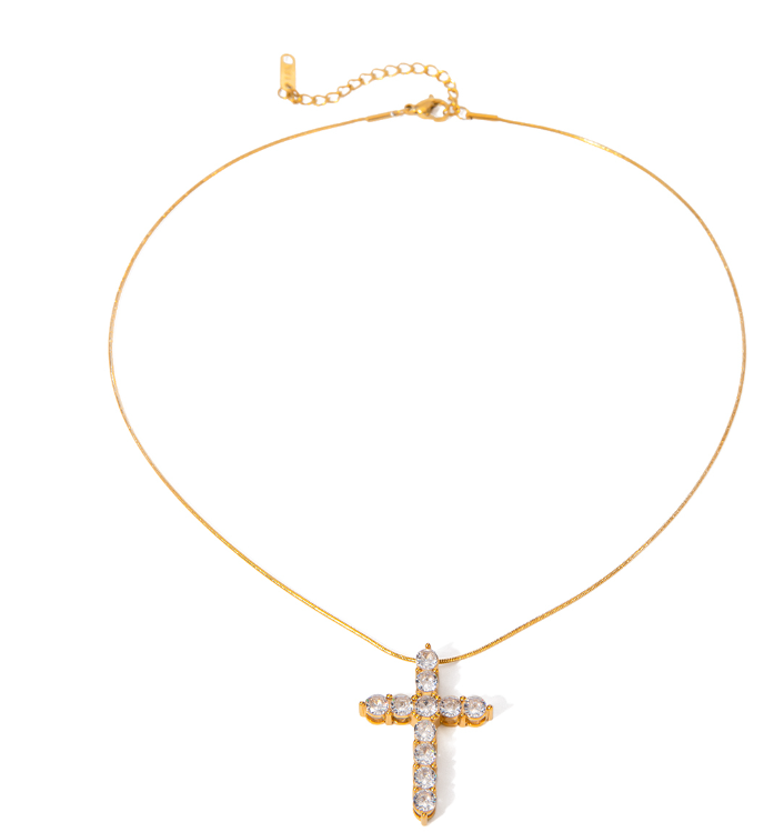 Round White Cubic Zirconia Cross Pendant Necklace
