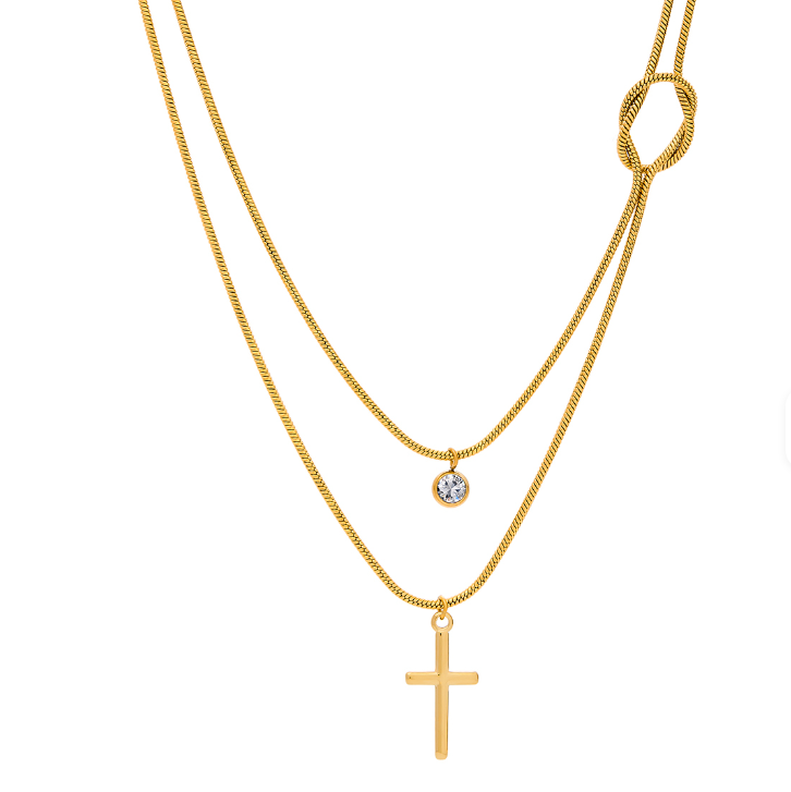 Romantic Double Layer Cross Necklance
