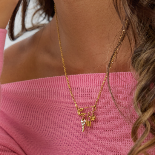 Key Lock Heart Pendant Paper Clip Necklace