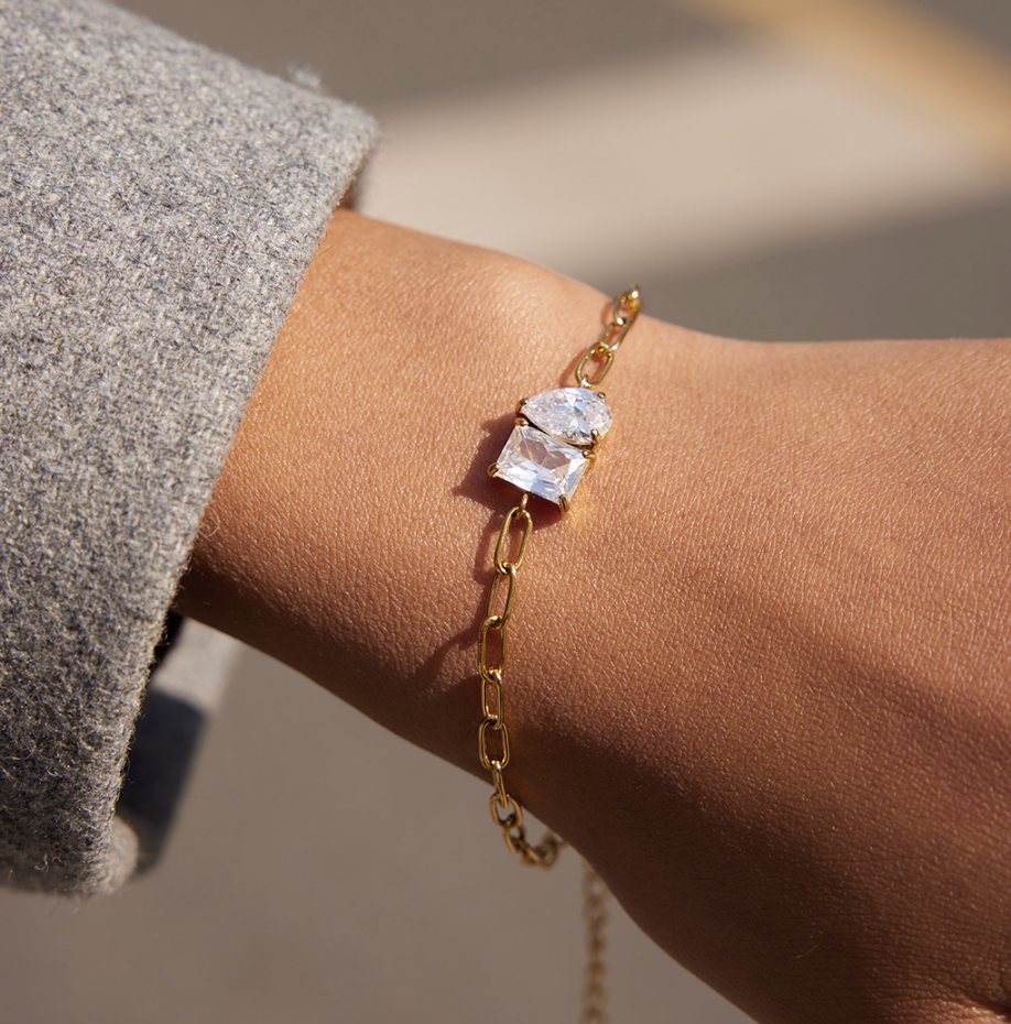 Teardrop CZ Paperclip Bracelet